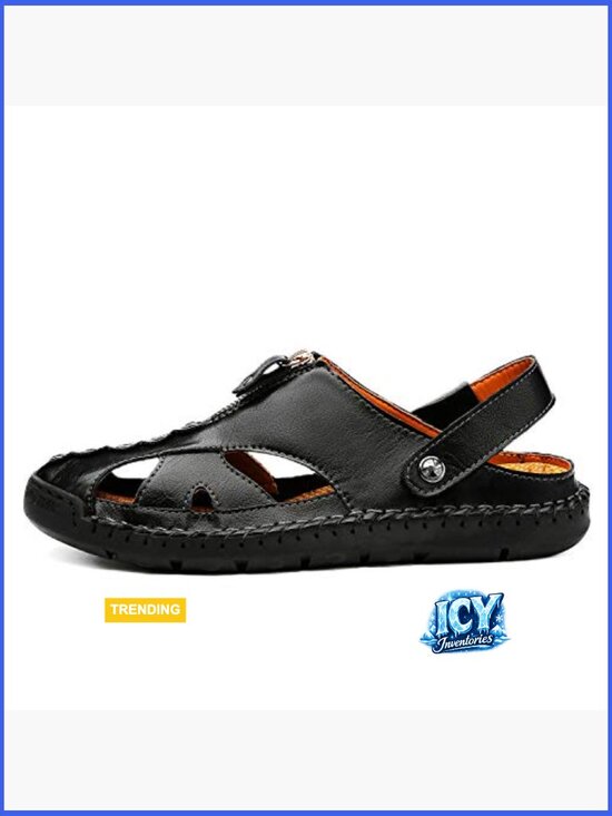 Men\'s Closed Toe Adjustable Leather Sandals Handmade Fisherman main image 3